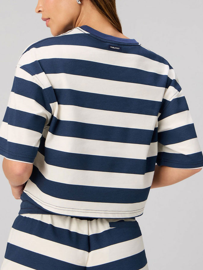 Fabletics Heavy Cotton Boxy T-Shirt Fall 2026 | DEEP NAVY BOLD STRIPE