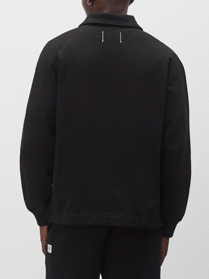 Reigning Champ Midweight Terry Monogrom Standard Rugby Long Sleeve Polo Spring 2026 | BLACK/WHITE