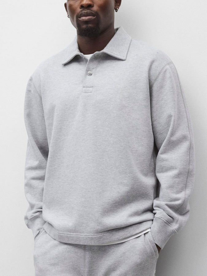Reigning Champ Midweight Terry Rugby Standard Long Sleeve Polo Spring 2026 | HEATHER GREY