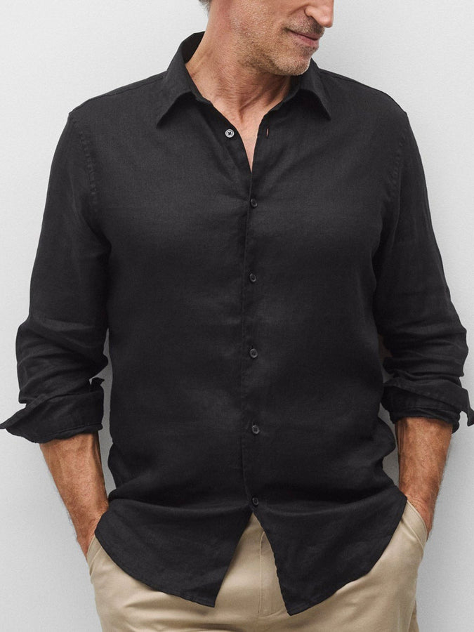 Reigning Champ Linen Plaza Standard Long Sleeve Buttondown Shirt Spring 2026 | BLACK