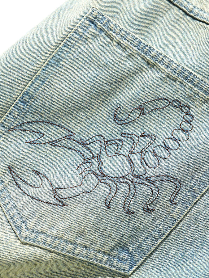 Butter Goods Scorpion Stitch Denim Shorts Spring 2026 | TINTED LIGHT BLUE