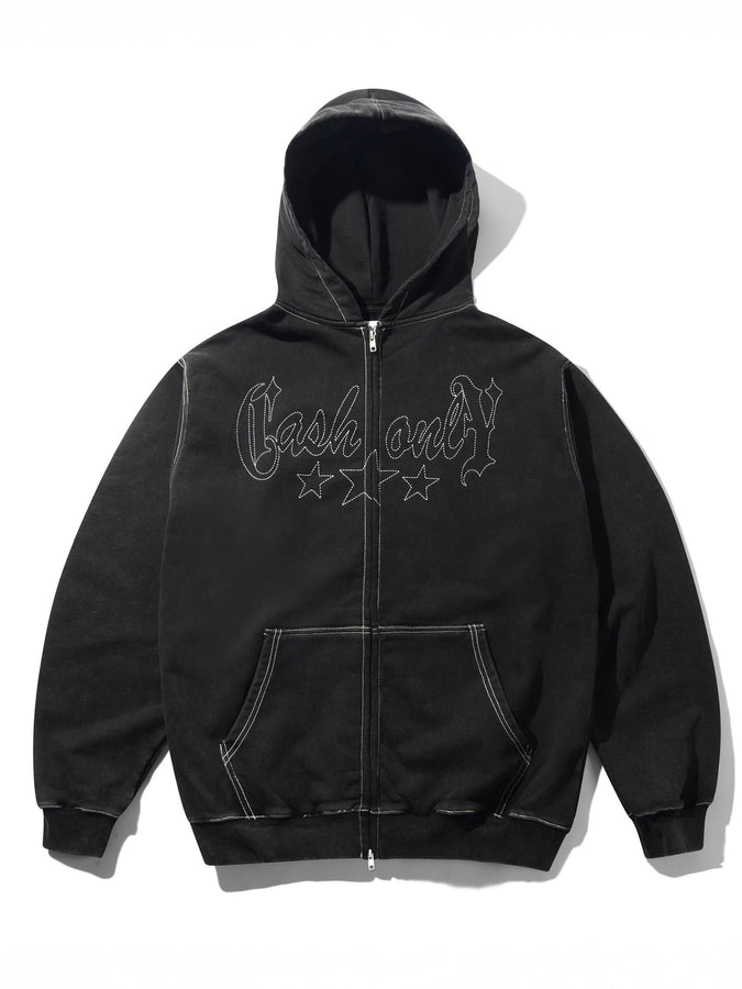 Cash Only Zip Strip Hoodie Spring 2026 | WASHED BLACK