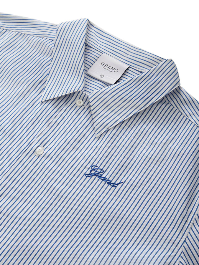 Grand Striped Polin Short Sleeve Buttondown Shirt Spring 2025 | WHITE/BLUE