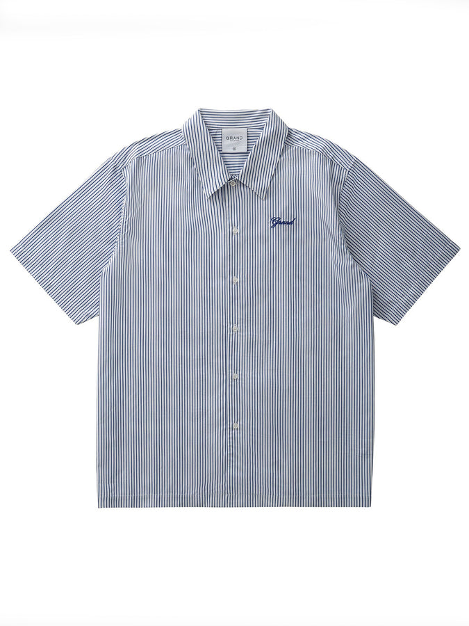 Grand Striped Polin Short Sleeve Buttondown Shirt Spring 2025 | WHITE/BLUE