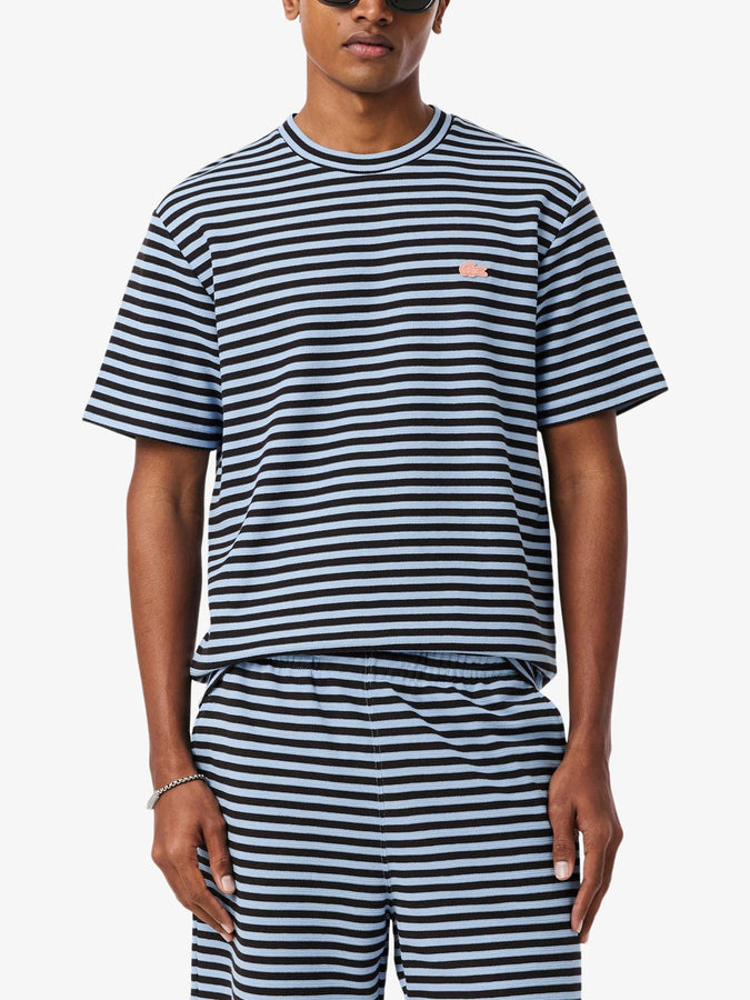 Lacoste Textured Striped Cotton T-Shirt Spring 2026 | LIGHT BLUE/MARRON (4I3)