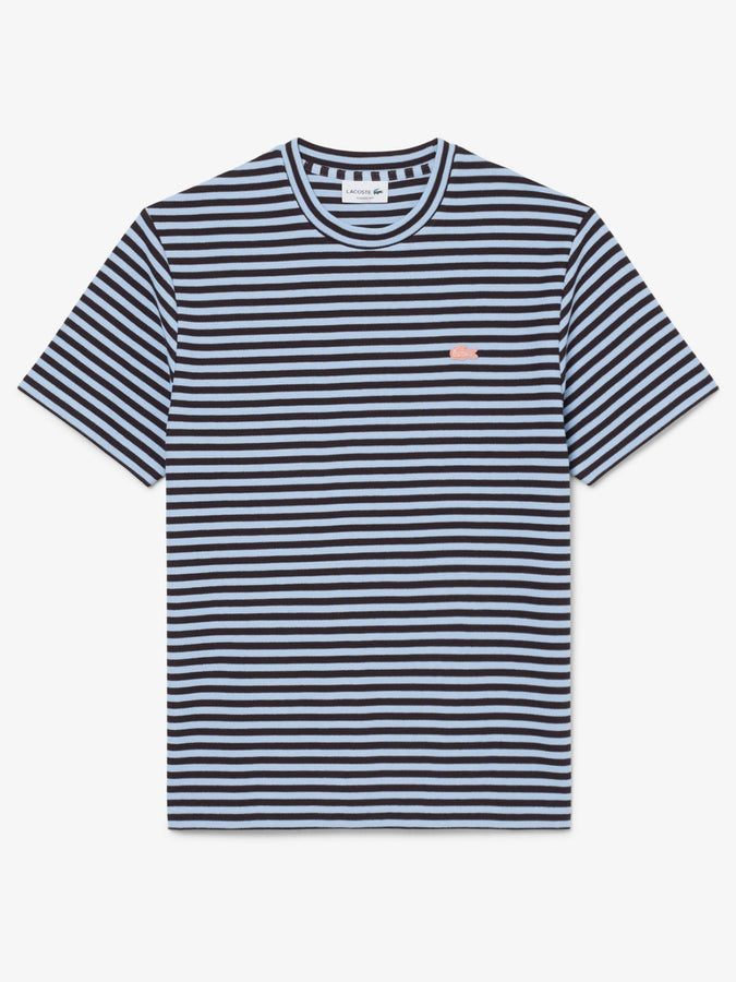 Lacoste Textured Striped Cotton T-Shirt Spring 2026 | LIGHT BLUE/MARRON (4I3)