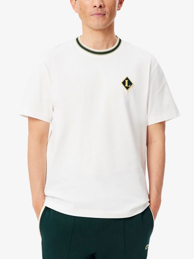 Lacoste French Made Badge Accent Striped T-Shirt Fall 2026 | WHITE (70V)