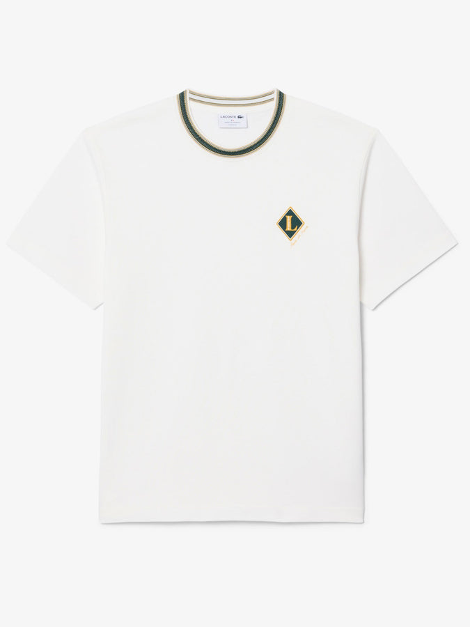 Lacoste French Made Badge Accent Striped T-Shirt Fall 2026 | WHITE (70V)