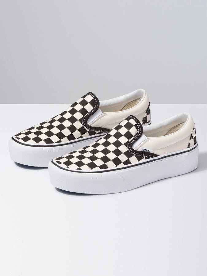 Vans Slip-On Platform Shoes | CHECKER BLACK/WHITE (BWW)