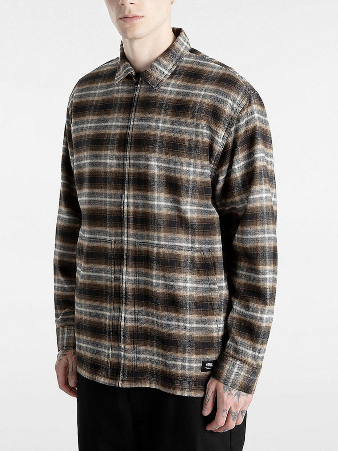 Vans Montwood Zip Flannel Buttondown Shirt Fall 2024 | BLACK / SEPIA