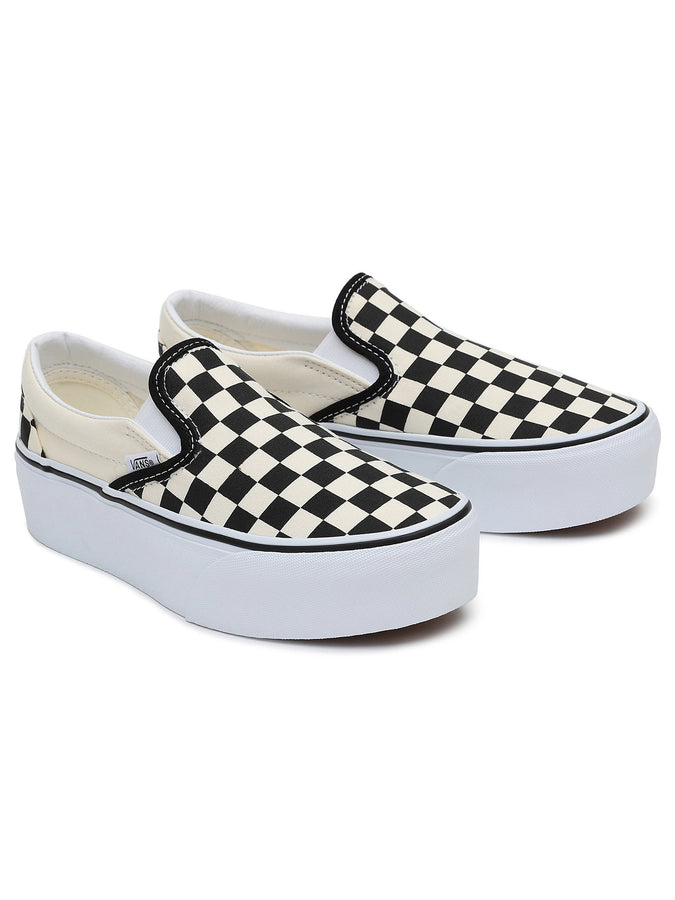 Vans Classic Slip-On Stackform Checkerboard Black/White Shoes | BLACK/CLASSIC WHITE (TYQ)