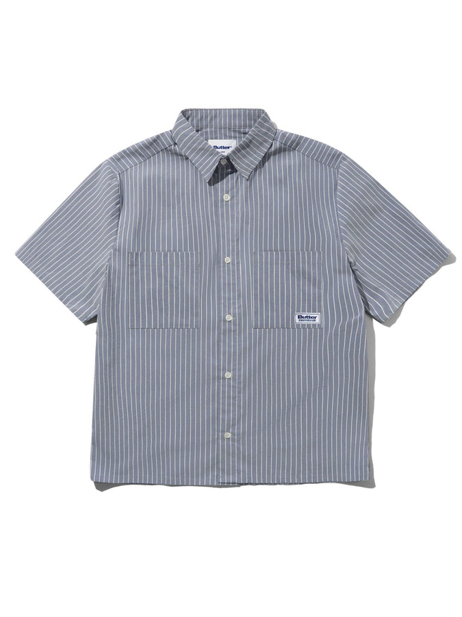 Butter Goods Vertical Stripe Short Sleeve Buttondownm Shirt Summer 2026 | STONE BLUE