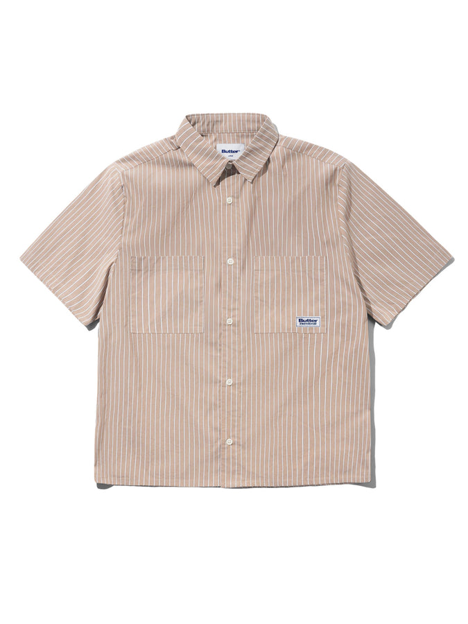 Butter Goods Vertical Stripe Short Sleeve Buttondownm Shirt Summer 2026 | TOBACCO