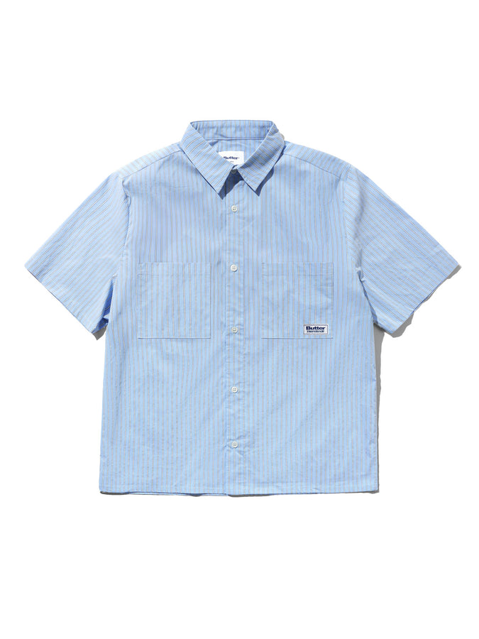 Butter Goods Vertical Stripe Short Sleeve Buttondownm Shirt Summer 2026 | SKY BLUE