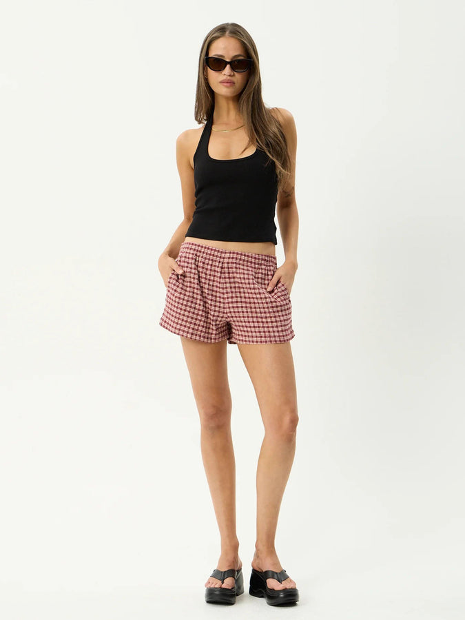 Afends Capricorn Shorts Spring 2026 | BURGUNDY/BEIGE CHECK