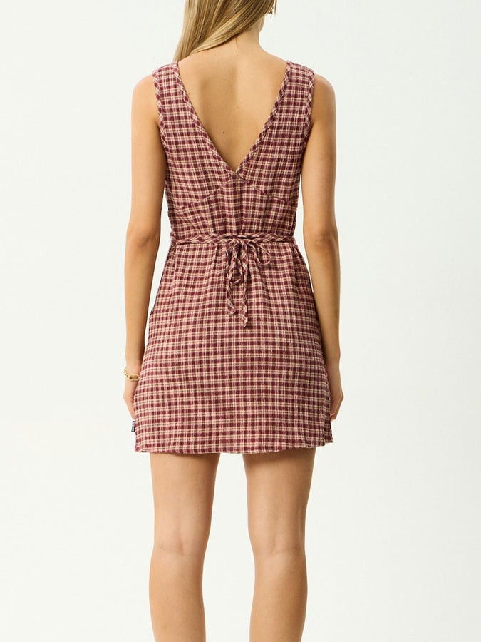 Afends Capricorn Dress Spring 2026 | BURGUNDY/BEIGE CHECK