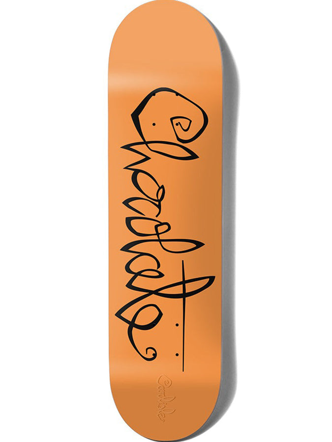 Chocolate OG Script Aikens 8.5 Skateboard Deck | ORANGE