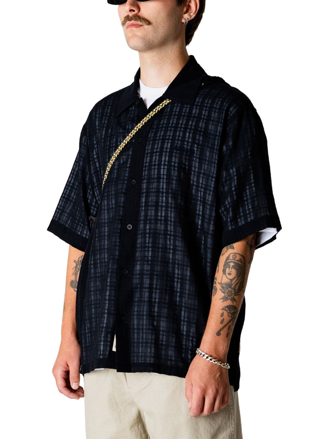 Woodbird Banks Check S/S Buttondown Shirt Spring 2026 | BLACK