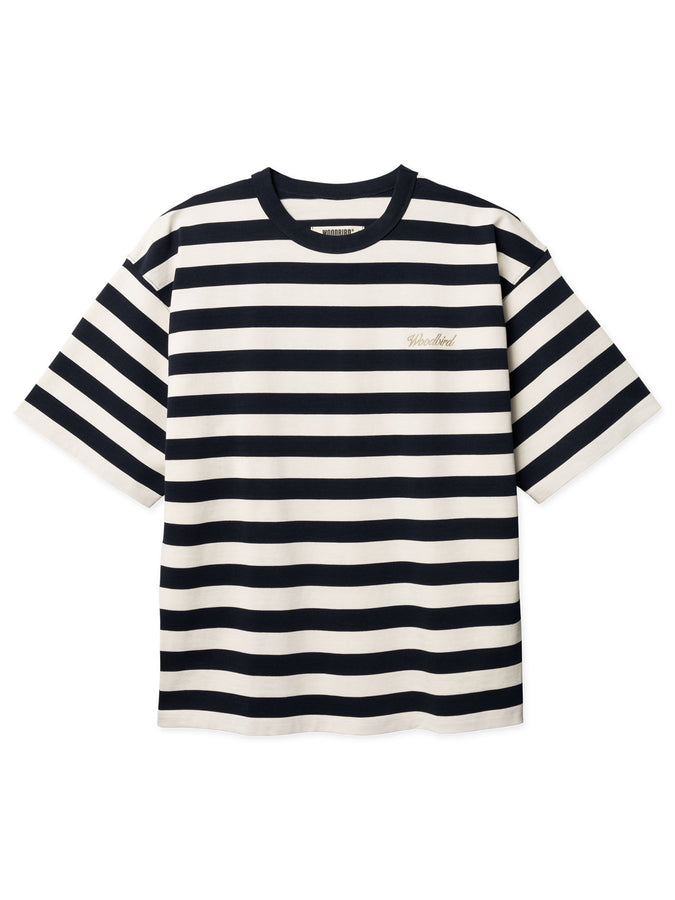 Woodbird Beam Stripe T-Shirt Spring 2026 | DARK NAVY