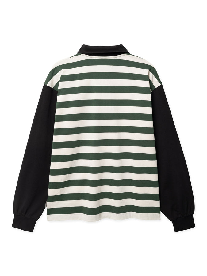 Woodbird Hiro Stripe Zip Long Sleeve Polo Spring 2026 | PINE GREEN