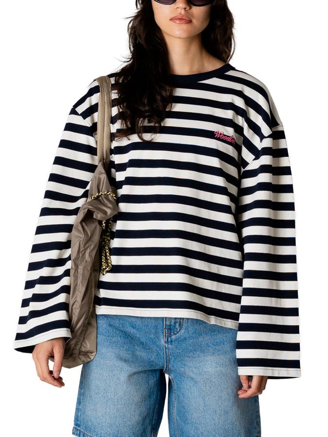 Woodbird Joul Wide Long Sleeve T-Shirt Spring 2026 | NAVY/WHITE