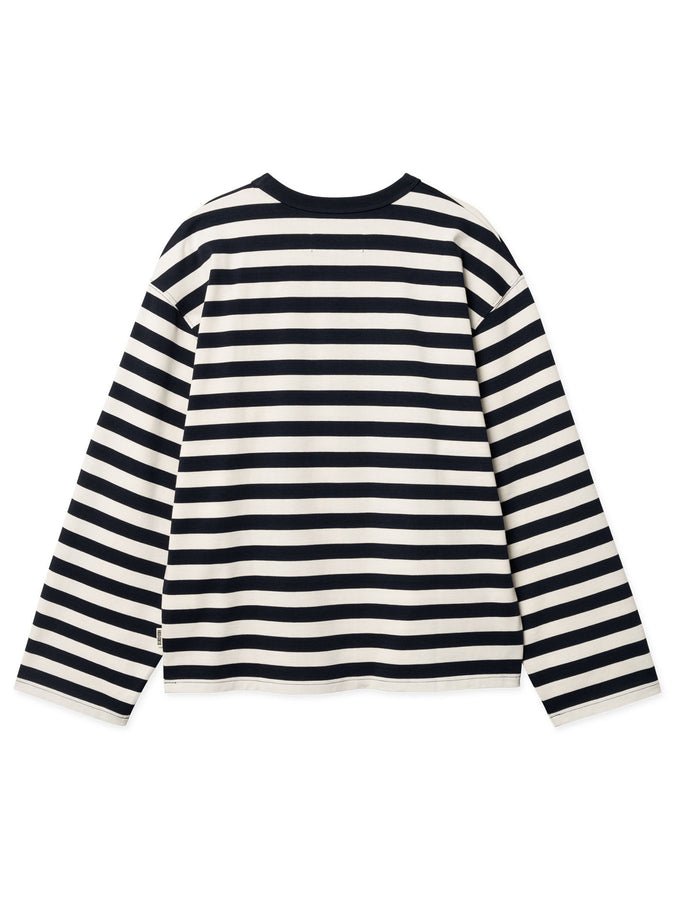 Woodbird Joul Wide Long Sleeve T-Shirt Spring 2026 | NAVY/WHITE