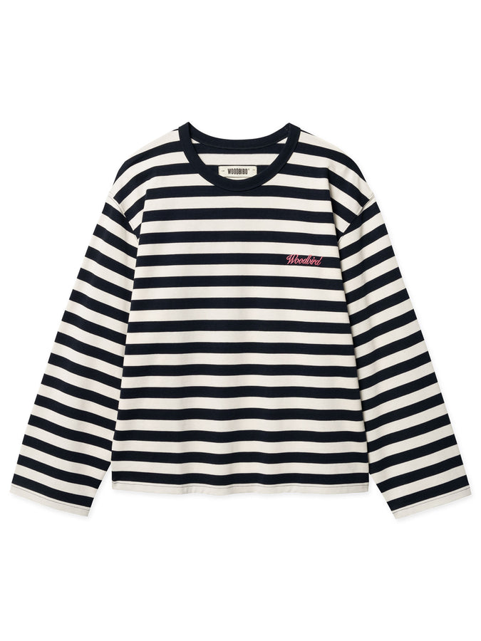 Woodbird Joul Wide Long Sleeve T-Shirt Spring 2026 | NAVY/WHITE