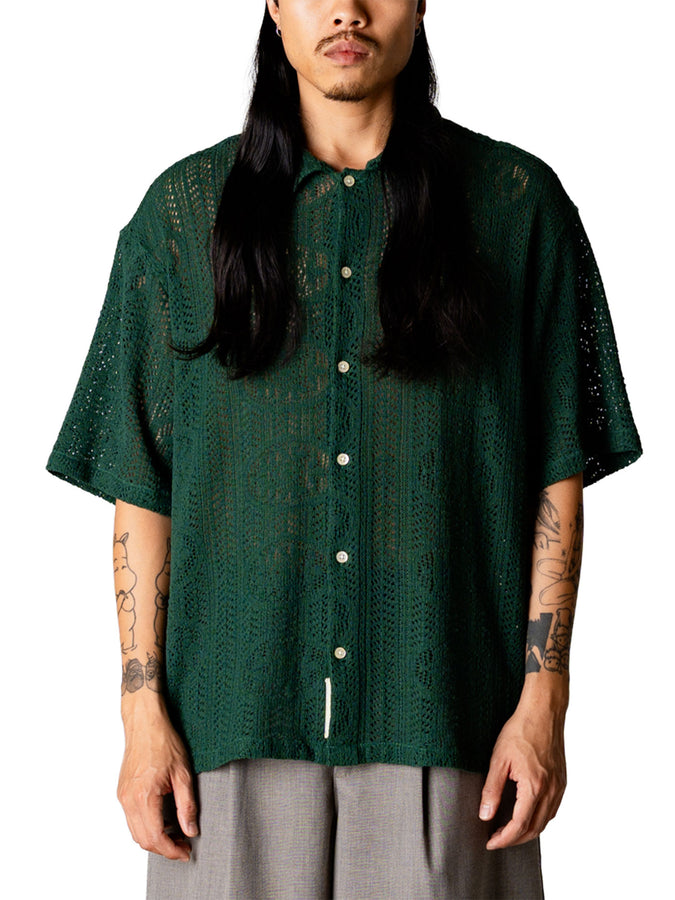 Woodbird Wang Knit Short Sleeve Buttondown Shirt Spring 2026 | PINE GREEN