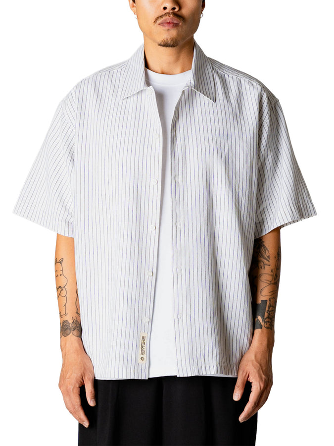 Woodbird Wang Tai Stripe S/S Buttondown Shirt Spring 2026 | WHITE STRIPE
