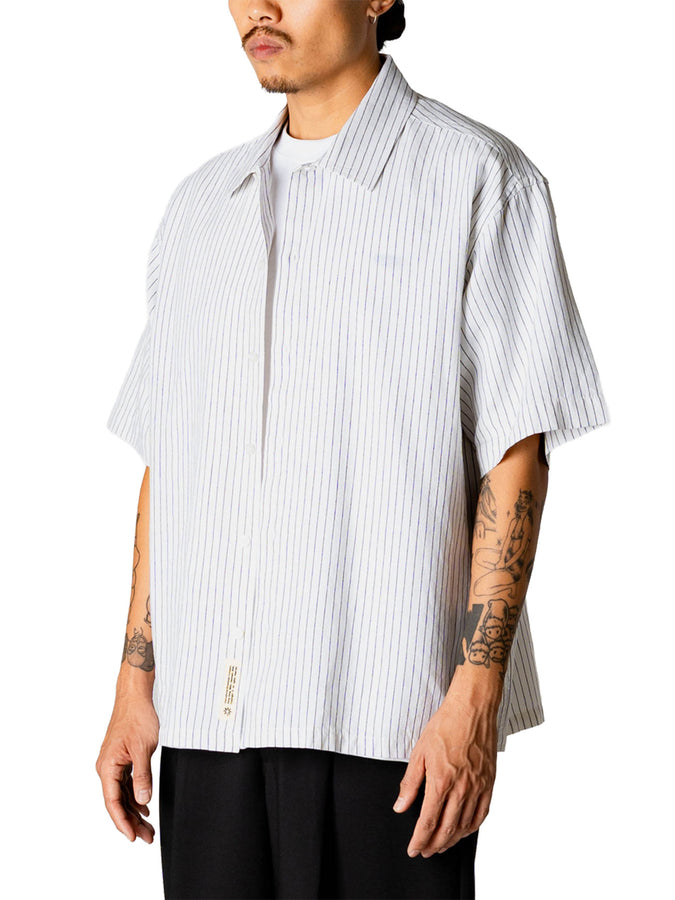 Woodbird Wang Tai Stripe S/S Buttondown Shirt Spring 2026 | WHITE STRIPE