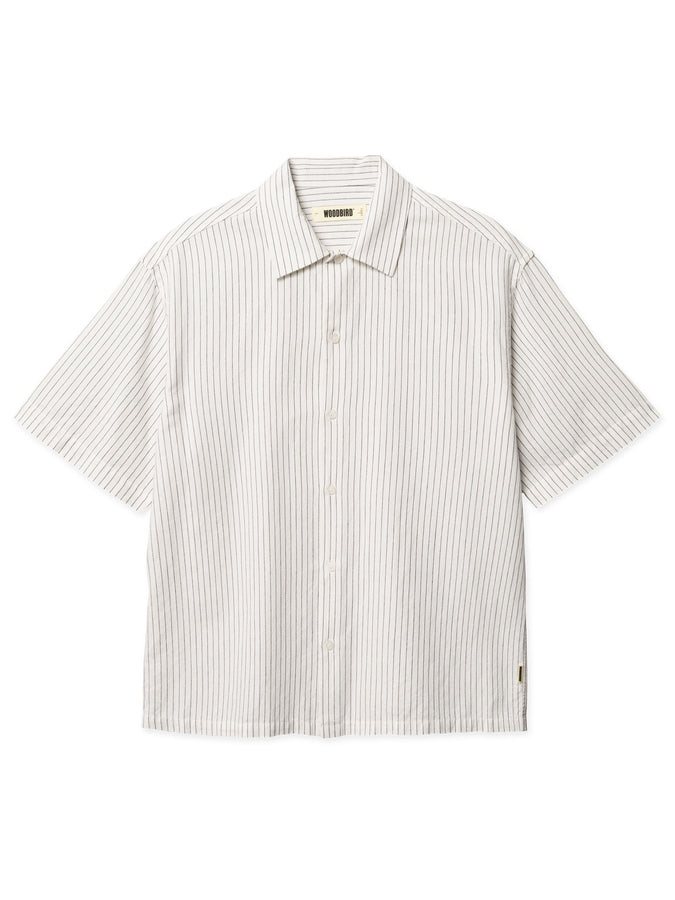Woodbird Wang Tai Stripe S/S Buttondown Shirt Spring 2026 | WHITE STRIPE