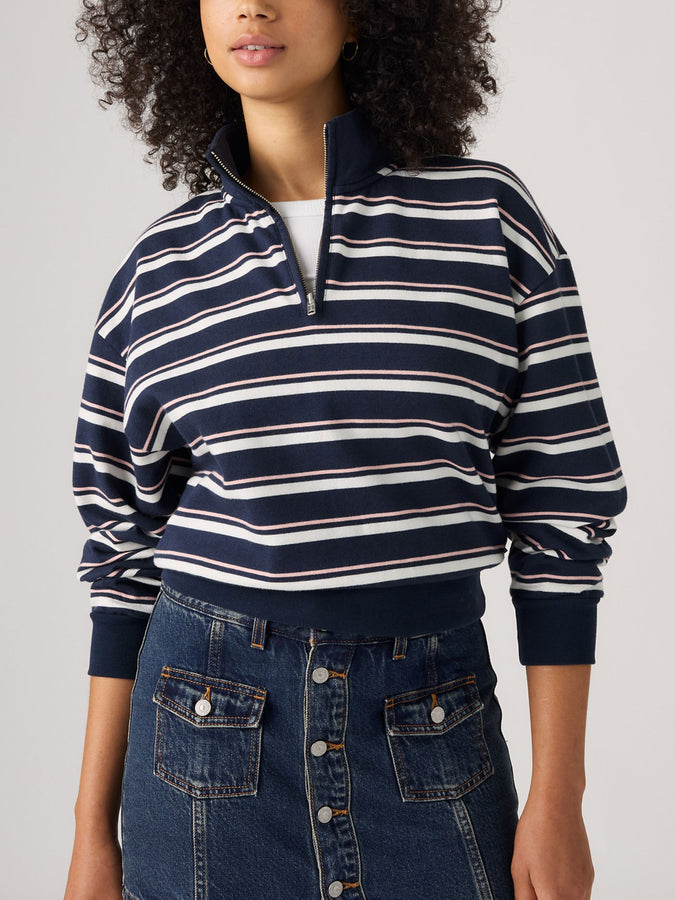 Levis Everyday Quarter Zip Ruby Stripe Navy Sweater Fall 2026 | NAVY BLAZER POWDER PINK (0011)