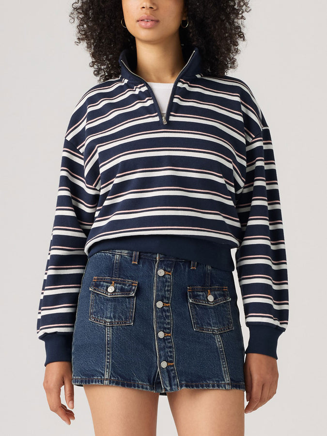 Levis Everyday Quarter Zip Ruby Stripe Navy Sweater Fall 2026 | NAVY BLAZER POWDER PINK (0011)