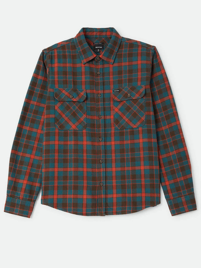 Brixton Bowery Flannel Long Sleeve Buttondown Shirt Fall 2026 | WALNUT BROWN/ULTRAMARINE