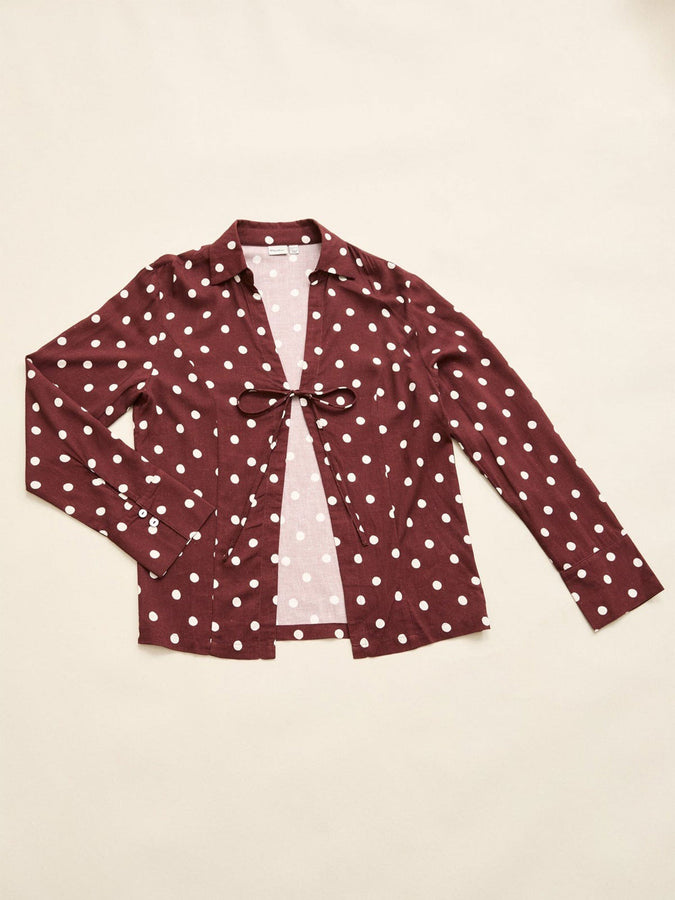 Rhythm Polka Dot Tie Front Long Sleeve Top Fall 2026 | CAFE