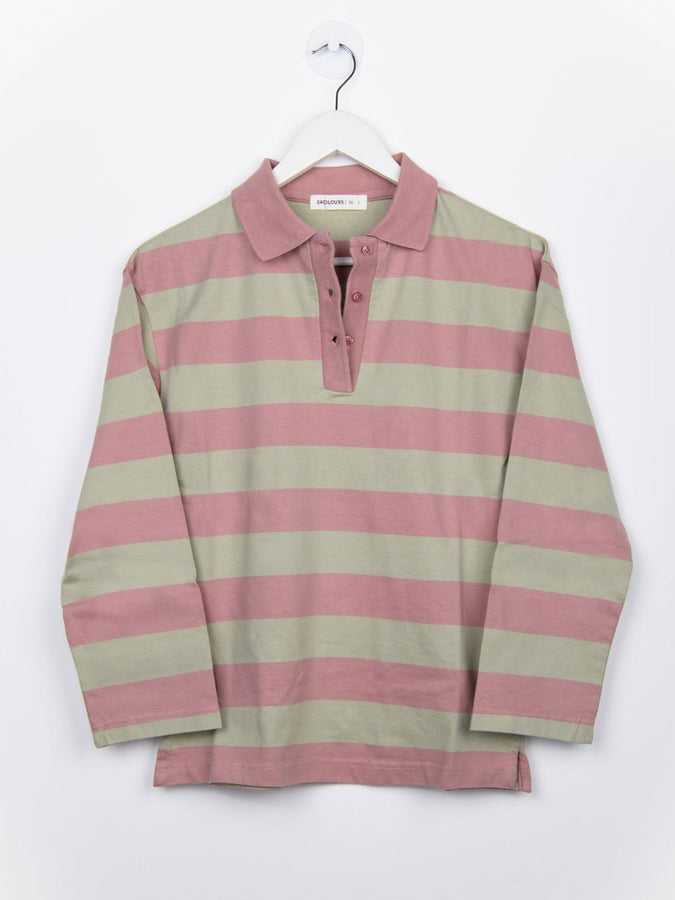 24 Colours Pink Striped Long Sleeve Polo Spring 2026 | STRIPED PINK