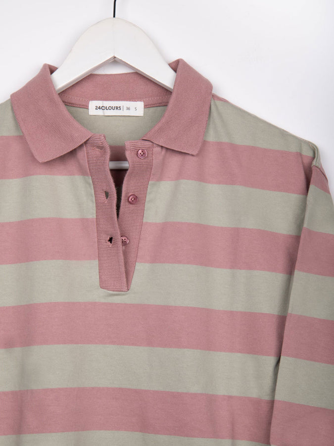 24 Colours Pink Striped Long Sleeve Polo Spring 2026 | STRIPED PINK