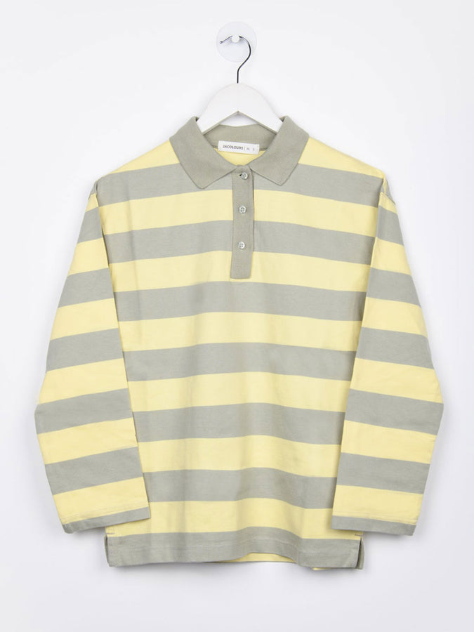 24 Colours Green Striped Long Sleeve Polo Spring 2026 | STRIPED GREEN