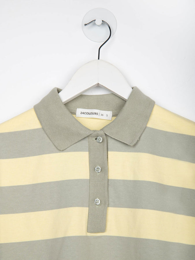 24 Colours Green Striped Long Sleeve Polo Spring 2026 | STRIPED GREEN