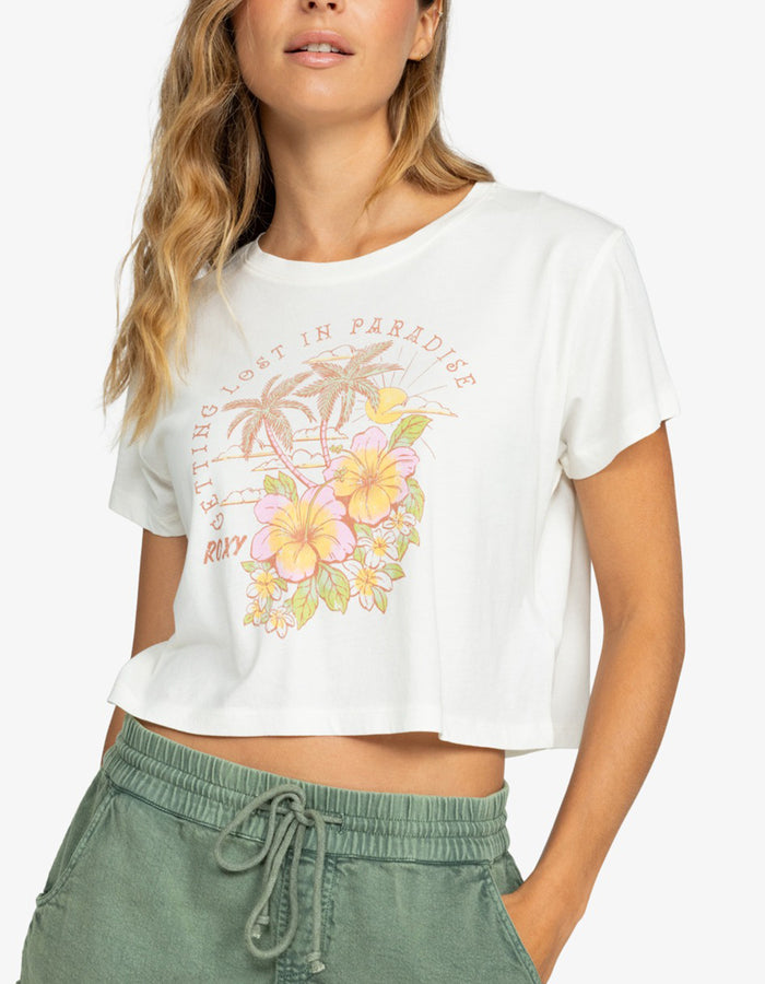 Roxy Hibiscus Paradise Snow White Crop T-Shirt Spring 2024 | SNOW WHITE (WBK0)