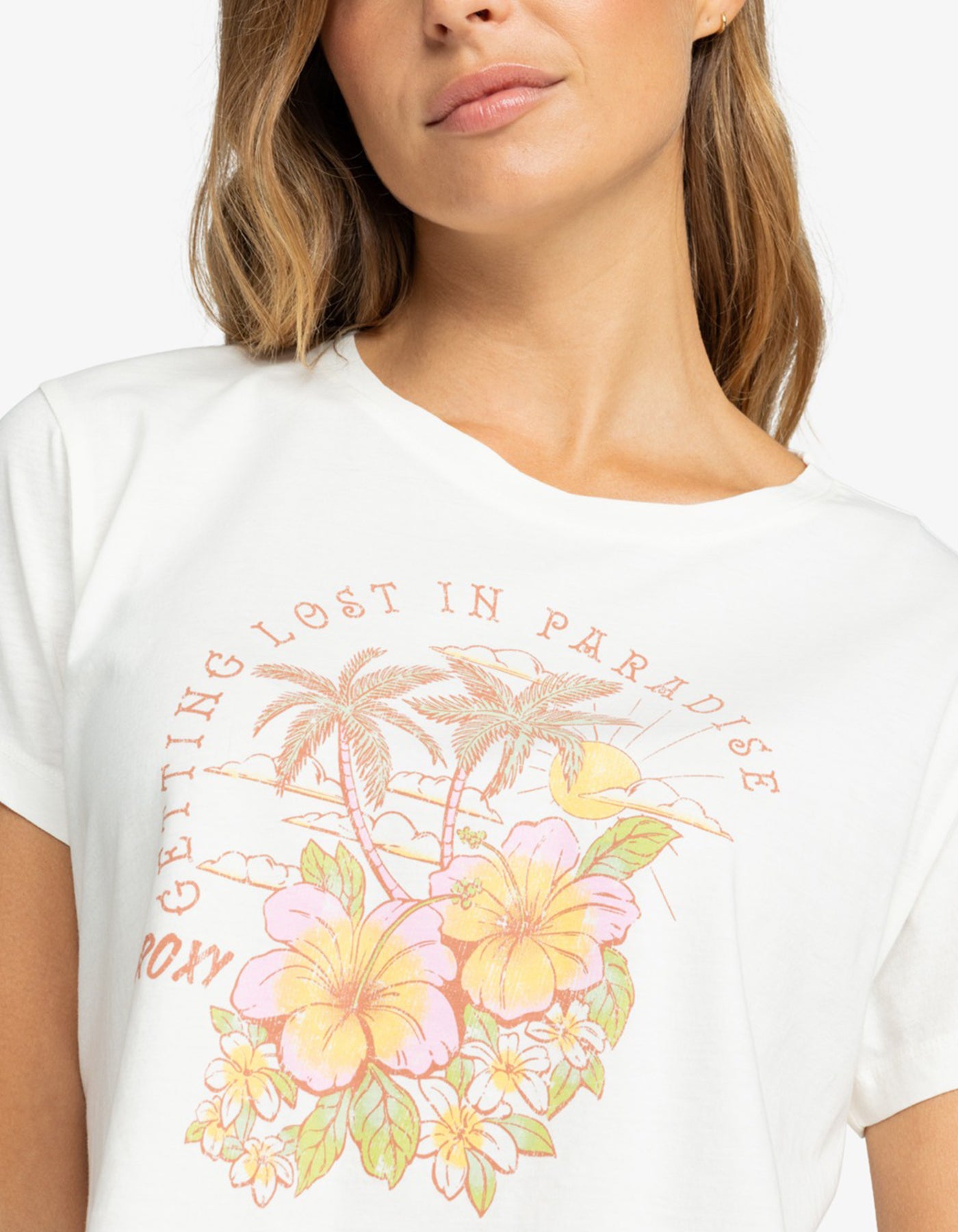 Roxy Hibiscus Paradise Snow White Crop T-Shirt Spring 2024