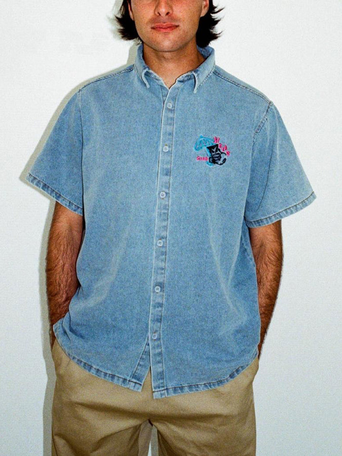 Hélas Bad Washed Denim S/S Buttondown Shirt Fall 2025 | LIGHT BLUE