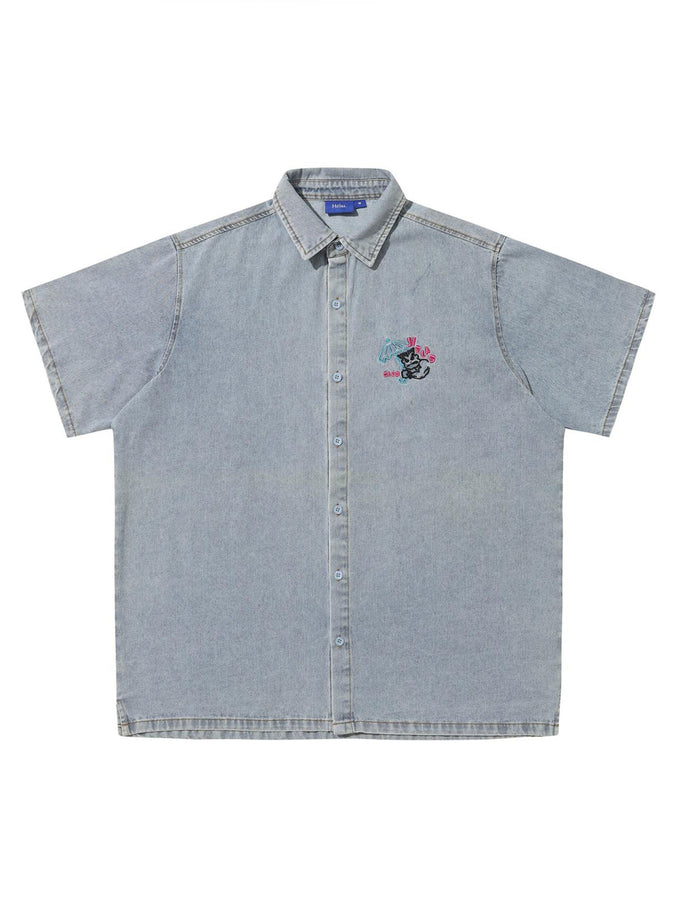 Hélas Bad Washed Denim S/S Buttondown Shirt Fall 2025 | LIGHT BLUE