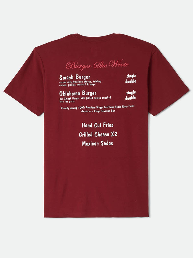 Brixton Burger She Wrote Pocket T-Shirt Fall 2026 | BURGUNDY