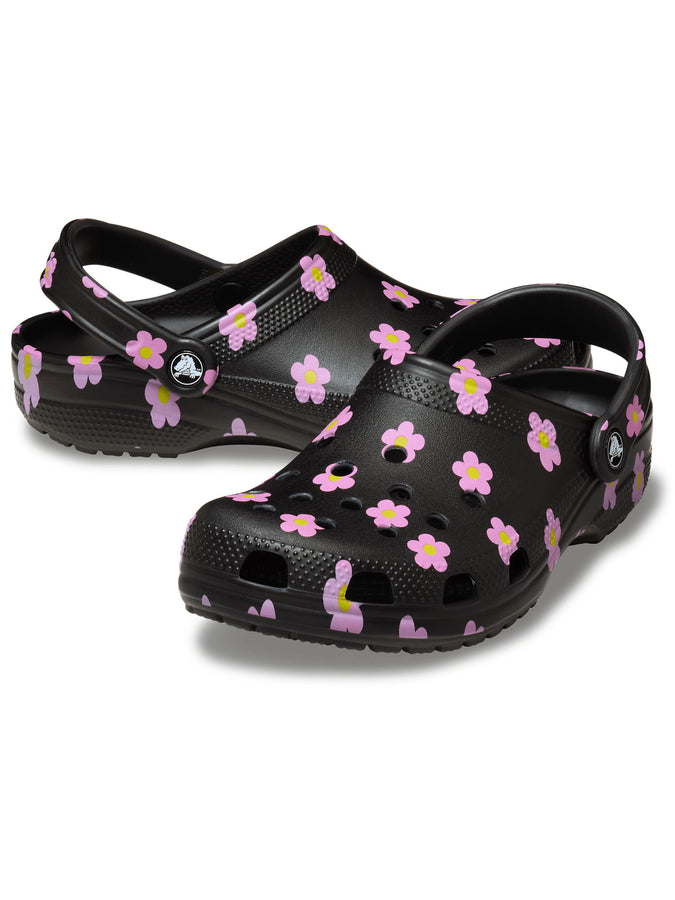 Crocs Classic Flower Clog Black Shoes Spring 2026 | BLACK (001)