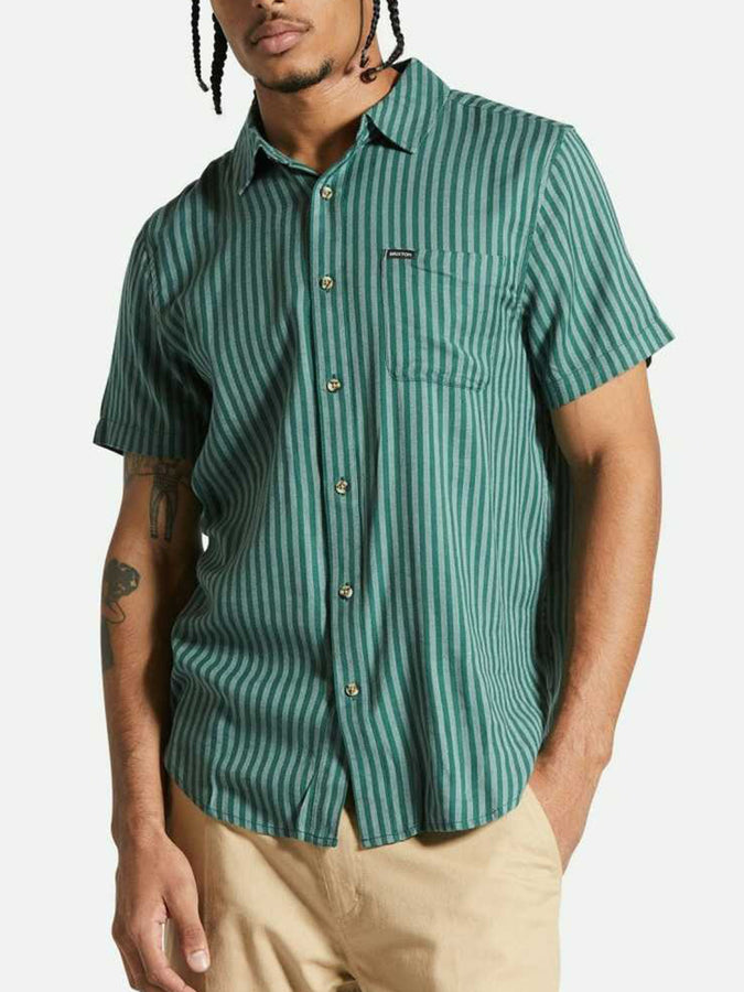 Brixton Charter Herringbone Buttondown Shirt Summer 2024 | TREKKING GREEN