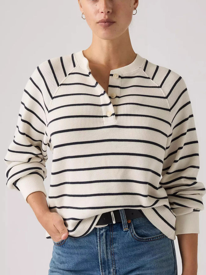 Levis Lassen Henley Brandy Stripe Marine Blazer Aigrette Long Sleeve T-Shirt Fall 2026 | NAVY BLAZER EGRET (0020)