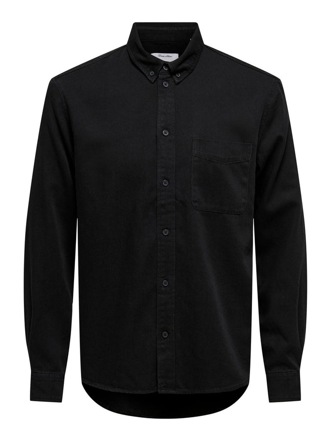 Only & Sons Orson Long Sleeve Buttondown Shirt Fall 2026 | BLACK DENIM