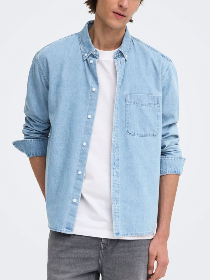 Only & Sons Orson Long Sleeve Buttondown Shirt Fall 2026 | LIGHT BLUE DENIM