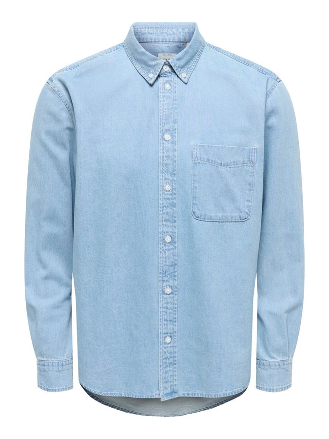 Only & Sons Orson Long Sleeve Buttondown Shirt Fall 2026 | LIGHT BLUE DENIM
